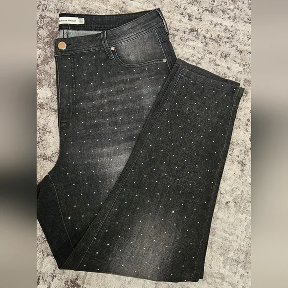 RM Rebecca Minkoff Crystal Studded Black Jeans, Size 18W - Picture 1 of 8